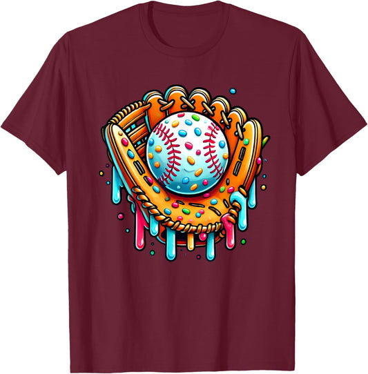 Ice Cream Drip Baseball Stuff Baseball Drip For Boys Graphic T-Shirt - T-Shirt | Maroon
