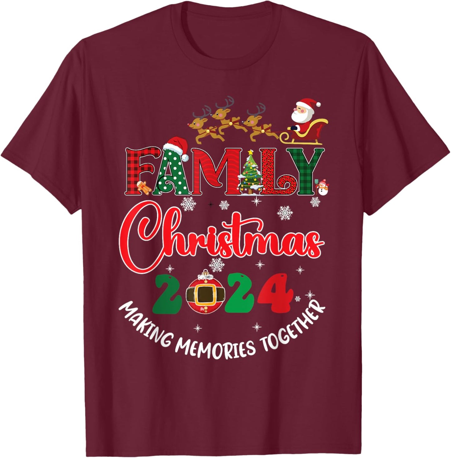 Family Christmas 2024 Matching Xmas Making Memories Together T-Shirt - T-Shirt | Maroon