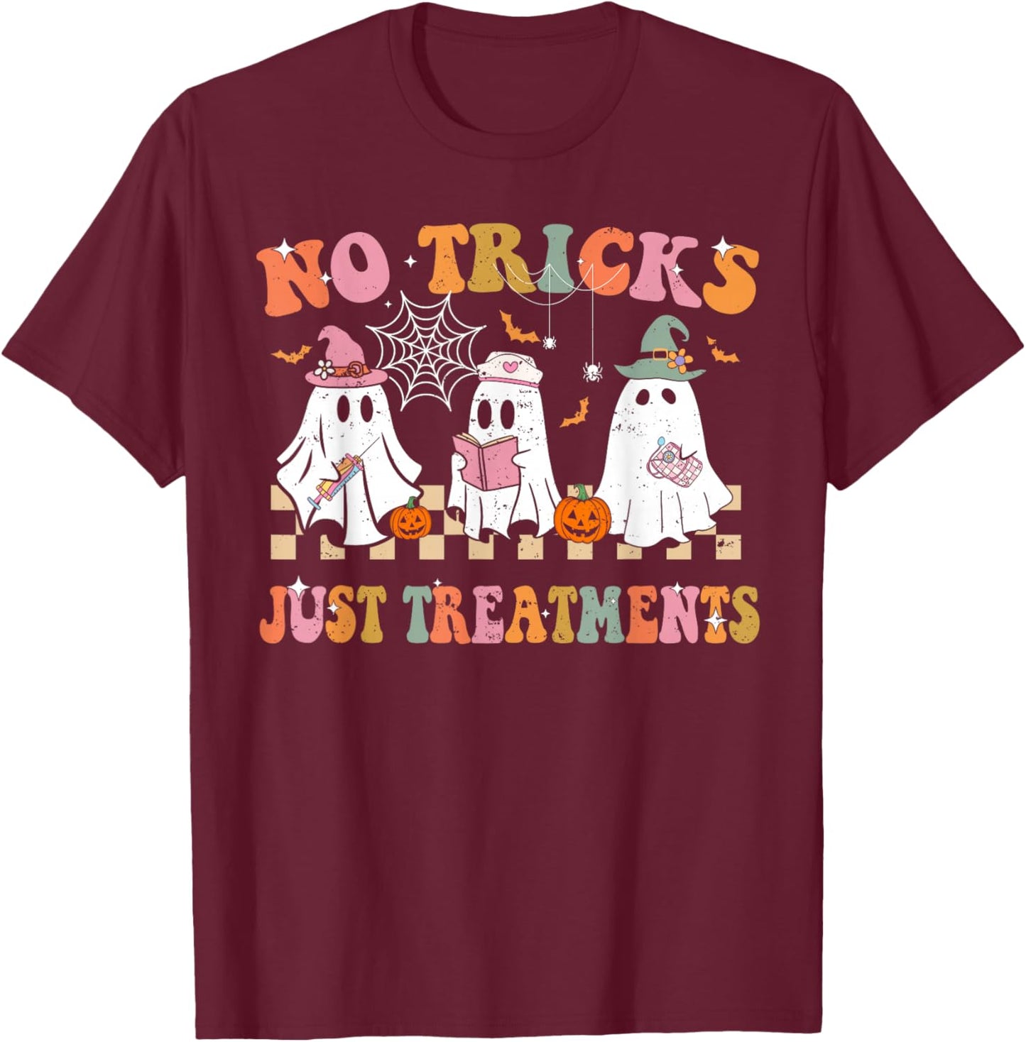 Funny Nurse Ghost for Scrub Life & Nursing Halloween Lovers T-Shirt - T-Shirt | Maroon