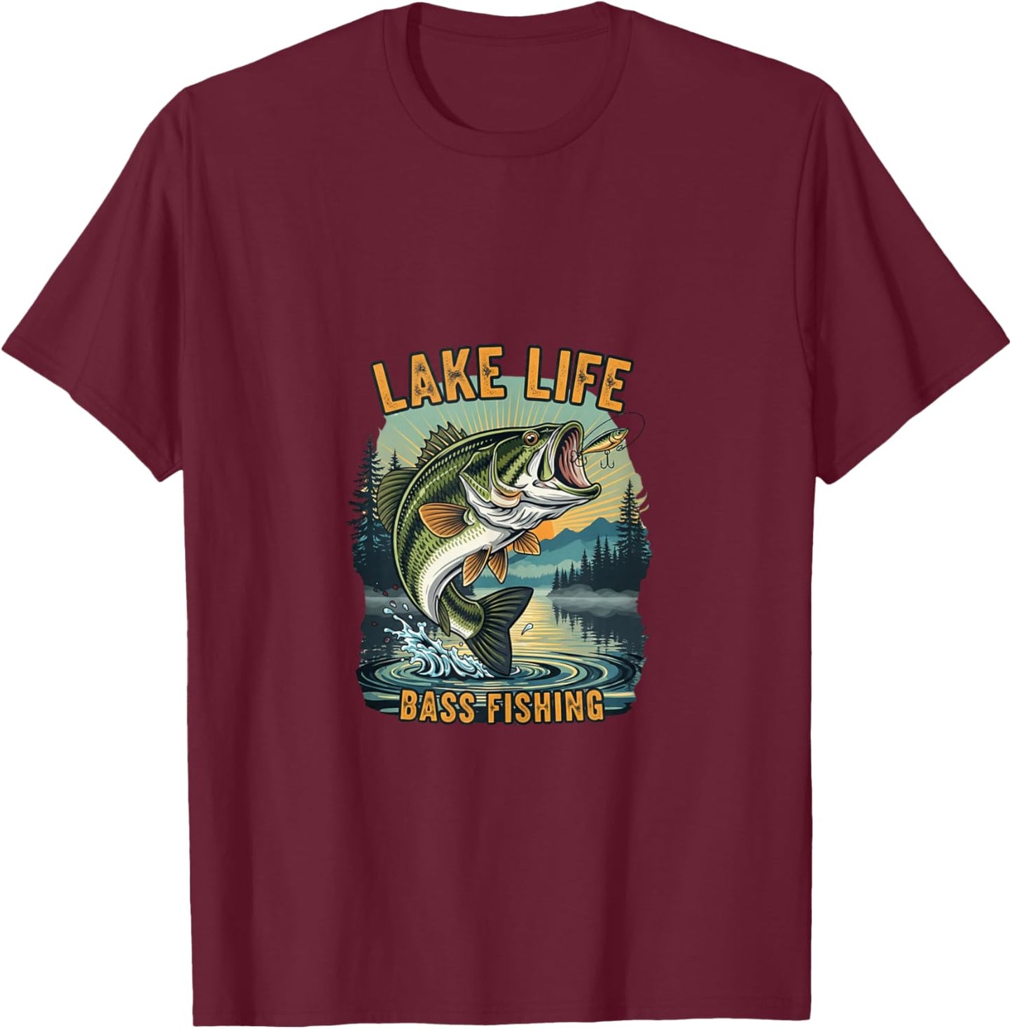 Lake Life Bass Fishing T-Shirt - T-Shirt | Maroon
