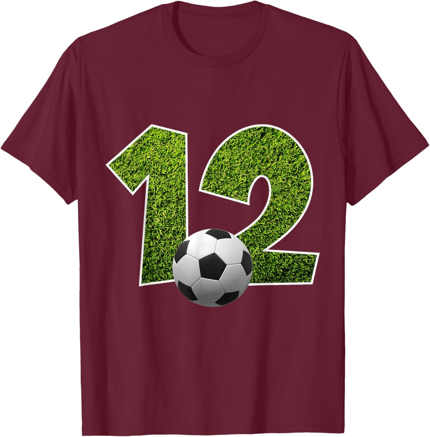 Number 12 Years Soccer 12TH Birthday T-Shirt - T-Shirt | Maroon