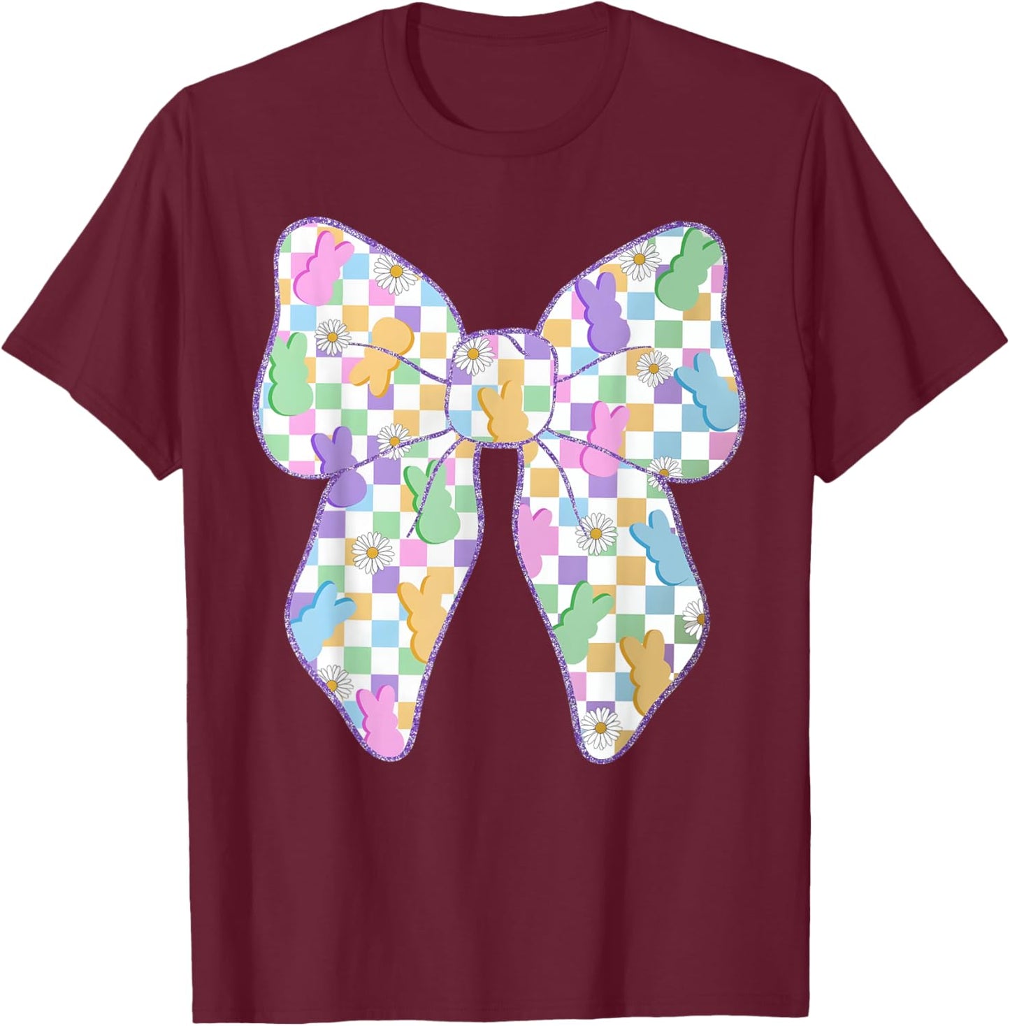 Easter Day Coquette Bow Cute Bunny Rabbit Girls Teens Kids T-Shirt - T-Shirt | Maroon