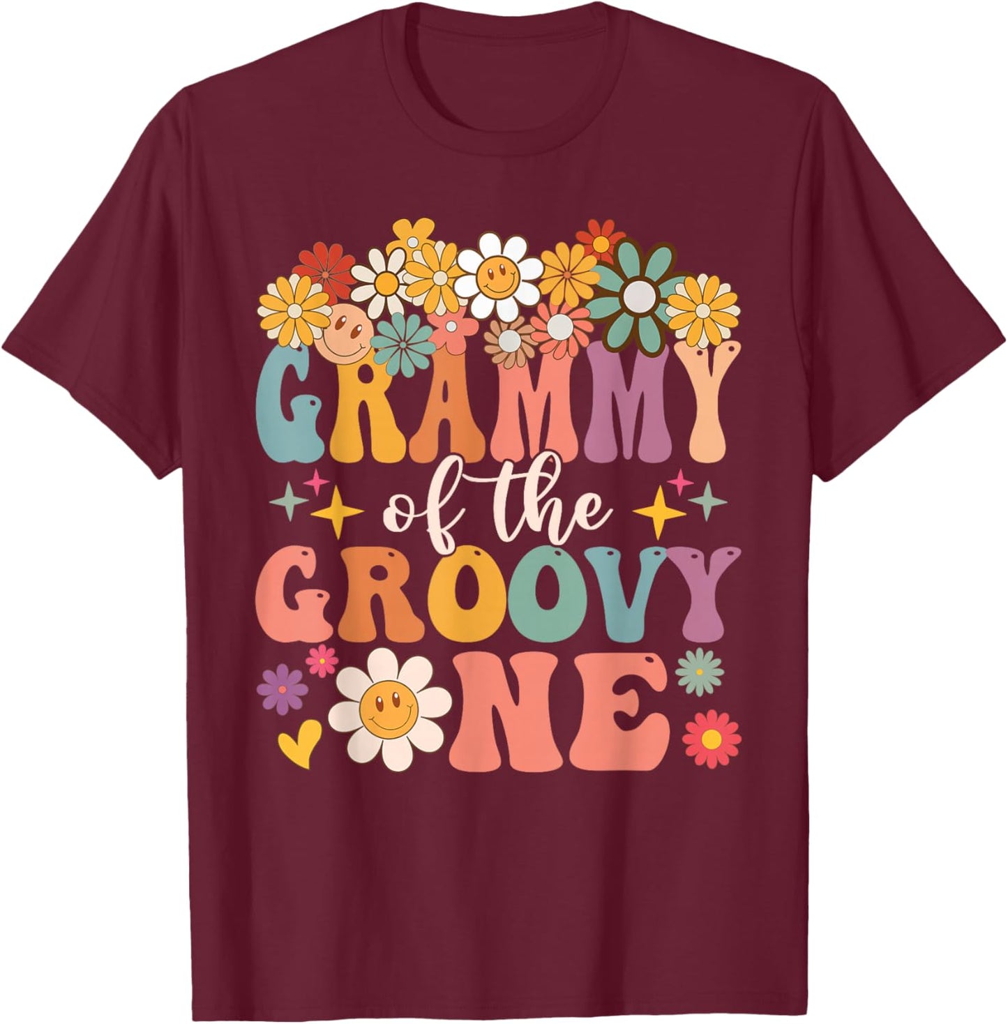 Retro Grammy of Groovy One Matching Family 1st Birthday T-Shirt - T-Shirt | Maroon