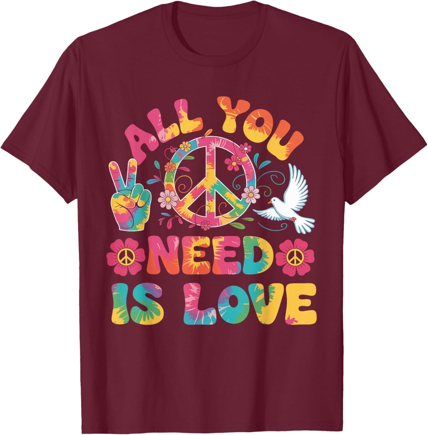All You Need Is Love Costume Hippie 60s 70s Carnival T-Shirt - T-Shirt | Maroon