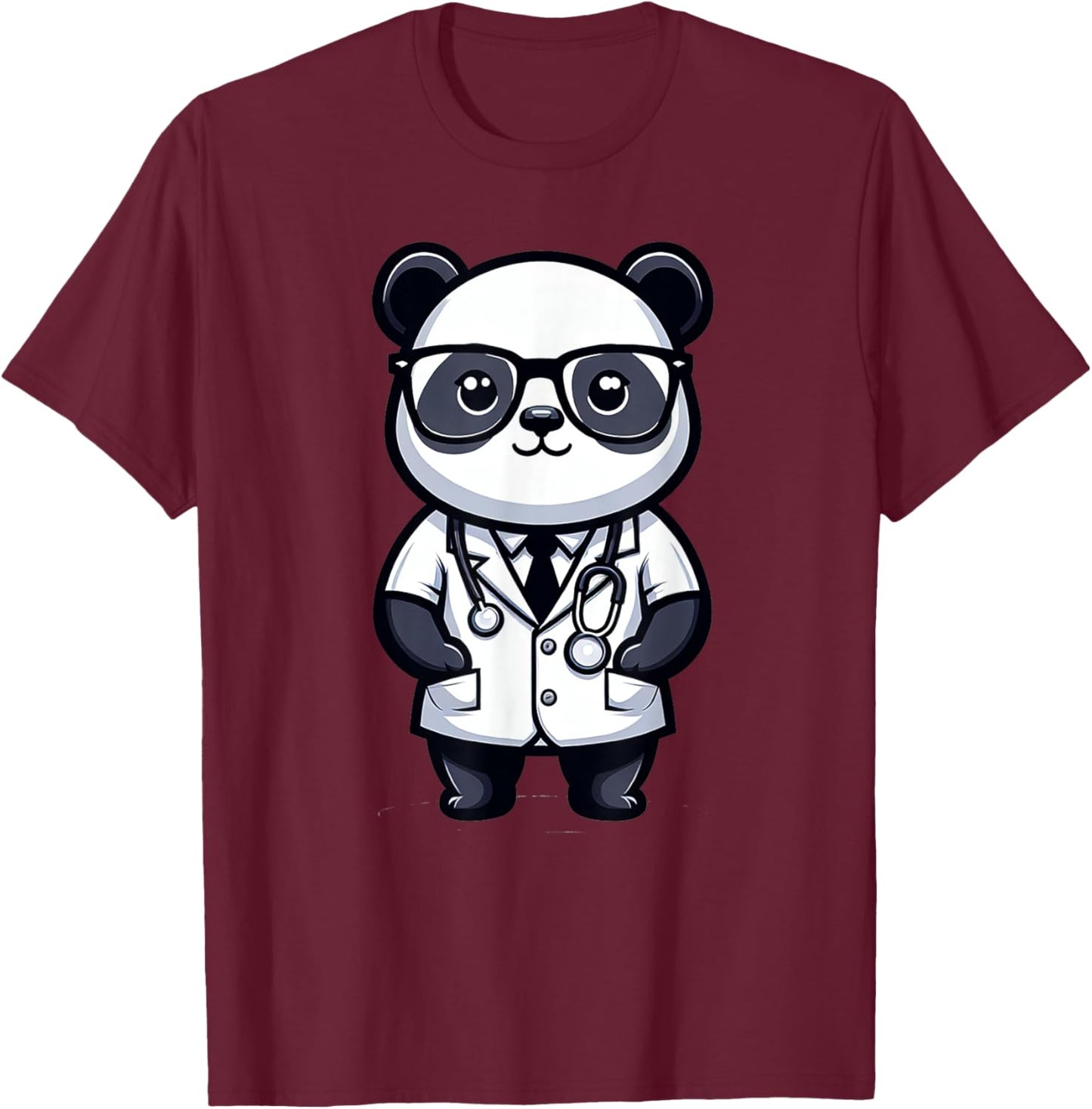 Cute Panda Doctor T-Shirt - T-Shirt | Maroon
