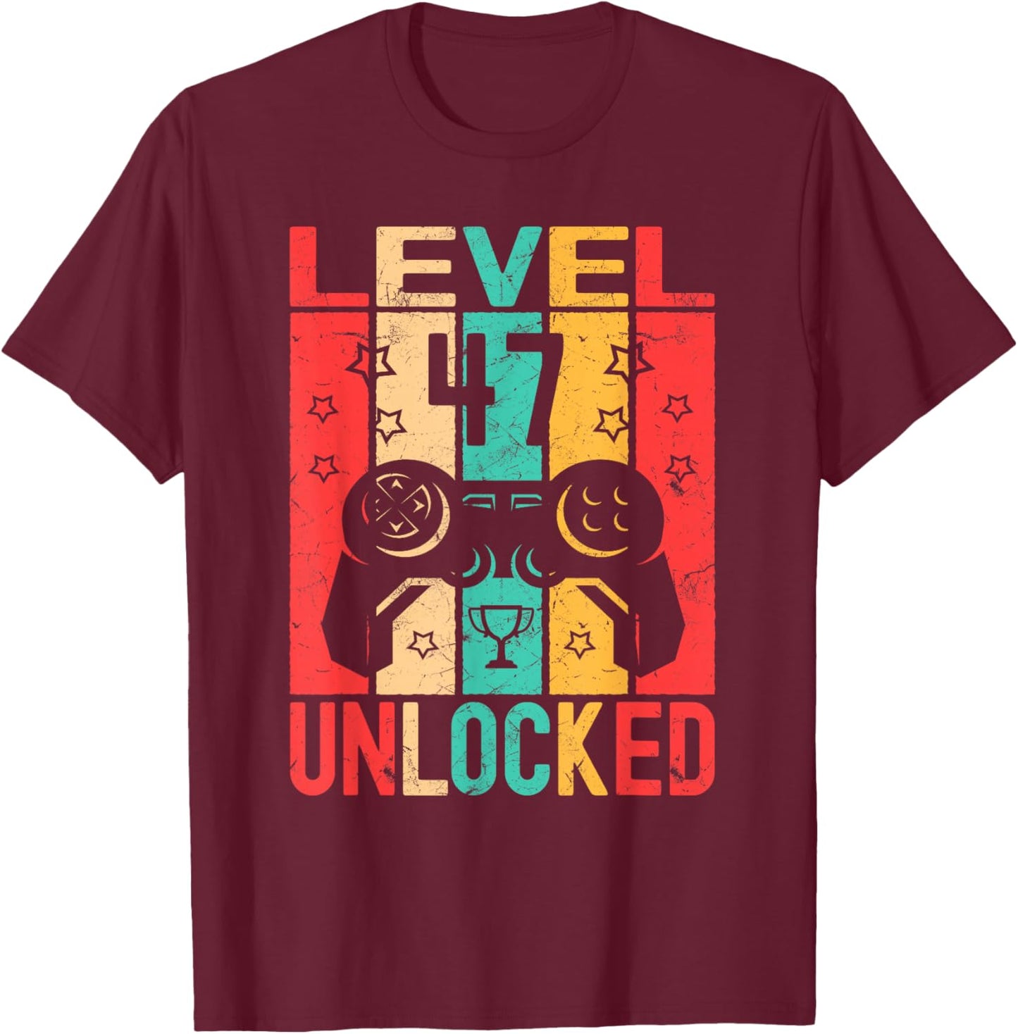 47th Birthday Level 47 Unlocked Gamer Gifts Funny Birthday T-Shirt - T-Shirt | Maroon