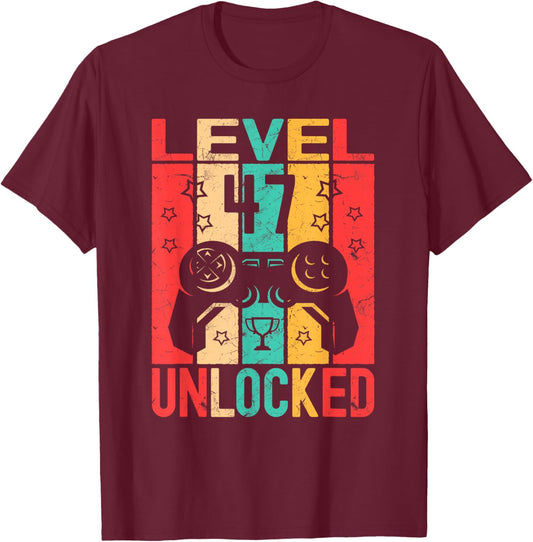 47th Birthday Level 47 Unlocked Gamer Gifts Funny Birthday T-Shirt - T-Shirt | Maroon