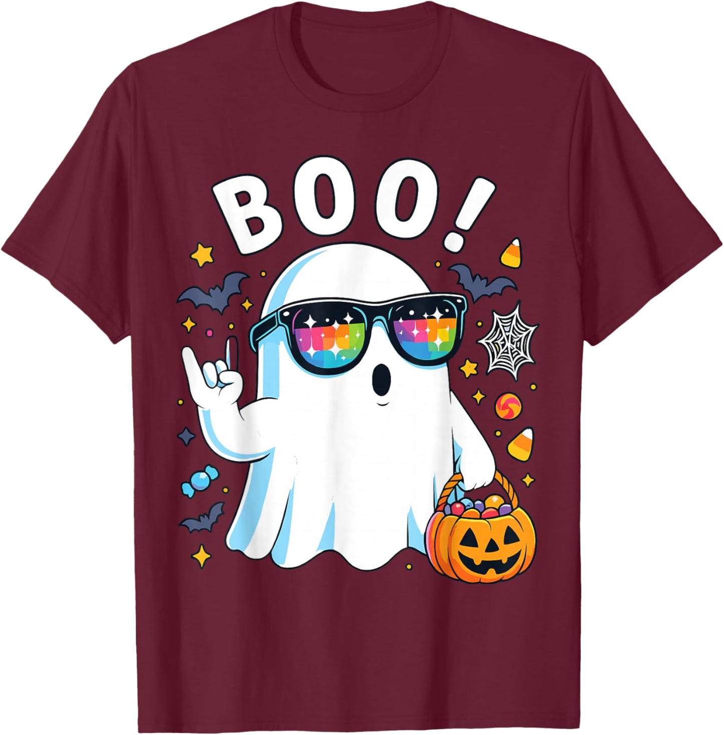 Rock Ghost Retro Pumpkin Boo Funny Halloween Shirt T-Shirt - T-Shirt | Maroon