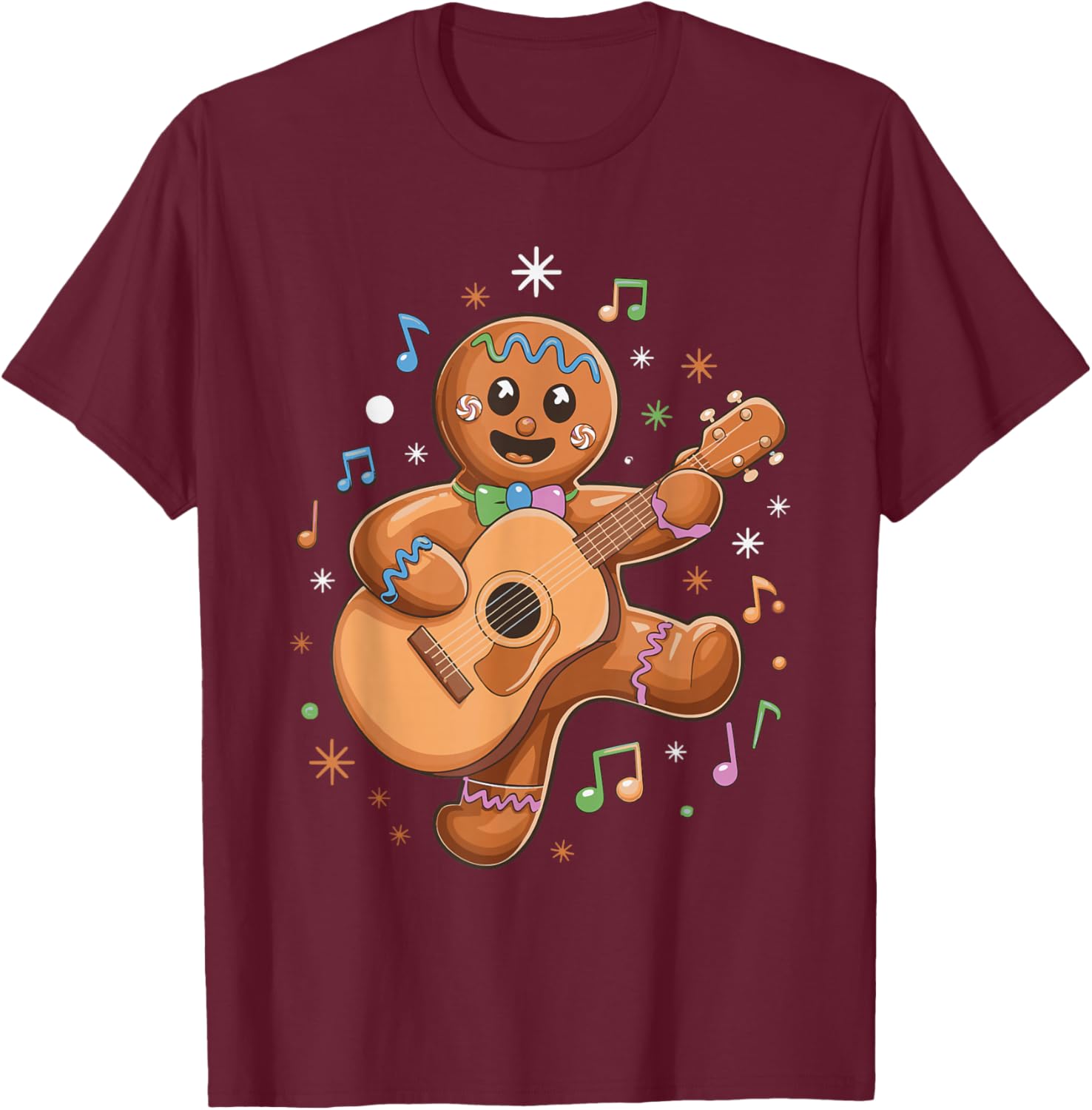 Gingerbread Playing Guitar T-Shirt - T-Shirt | Maroon