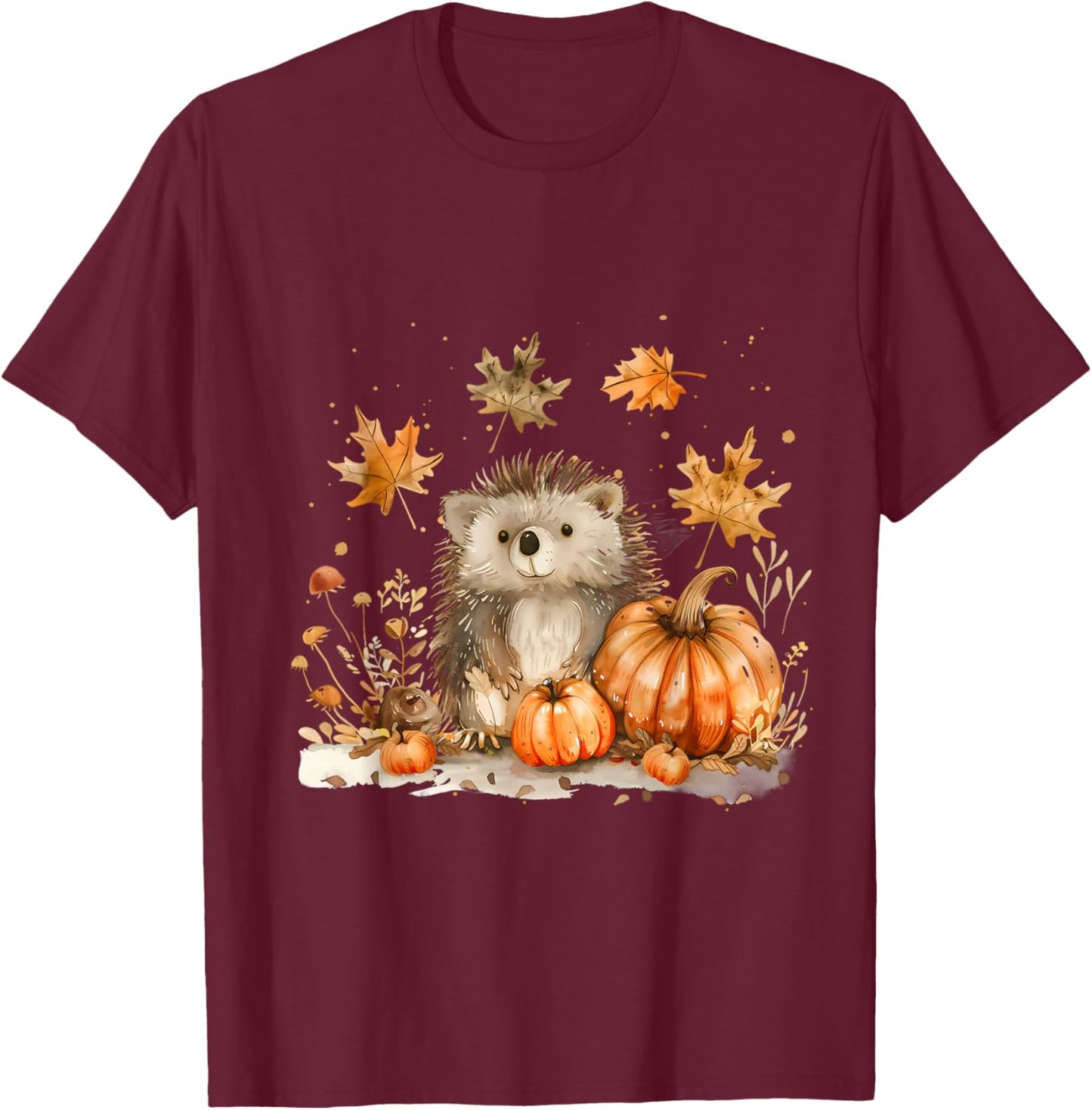 Halloween Hedgehog Autumn Artwork Trick Or Treat Pumpkin T-Shirt - T-Shirt | Maroon