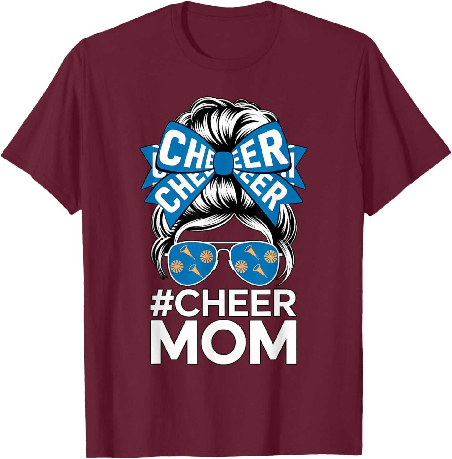 Cheer Mom Sports Fan Bow Sunglasses Cheerleading Support T-Shirt - T-Shirt | Maroon