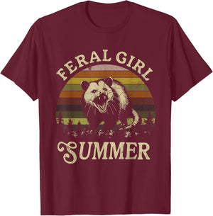 Feral Girl Summer Sarcastic Angry Opossum Vintage T-Shirt - T-Shirt | Maroon