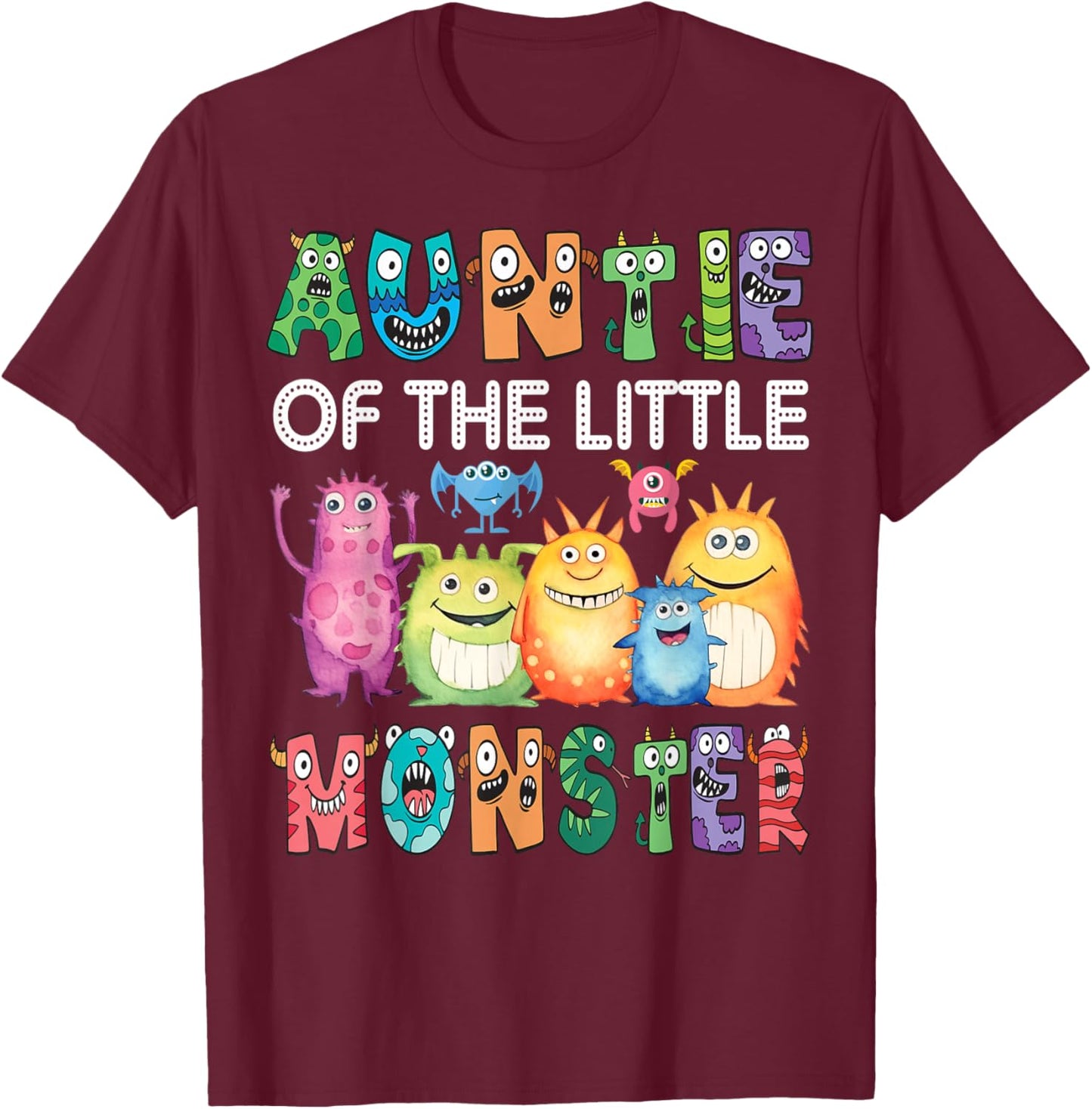 Auntie Of The Little Monster Kids 1St Birthday Party T-Shirt - T-Shirt | Maroon