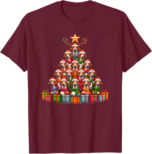 Christmas Tree American Foxhound Foxhounds T-Shirt - T-Shirt | Maroon