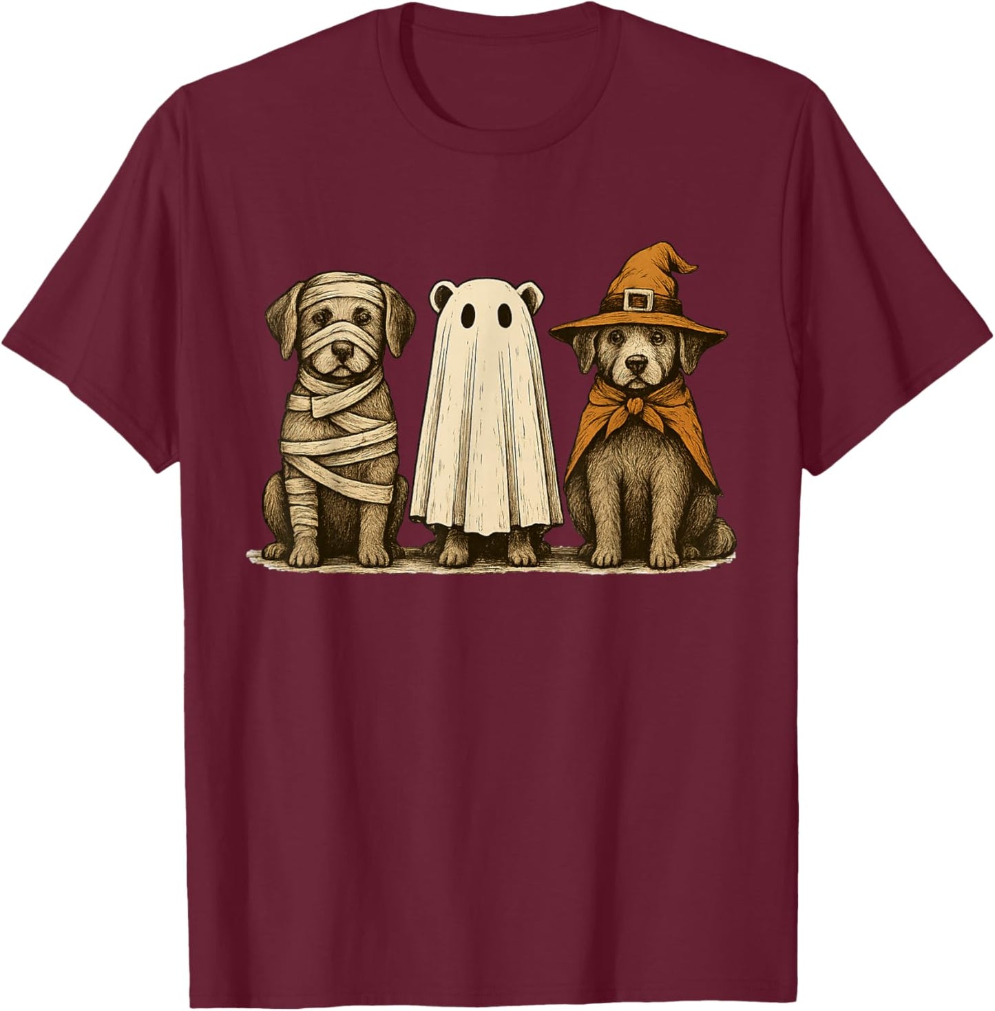 Cute Halloween Dogs Ghost Witch Mummy Funny Costume T-Shirt - T-Shirt | Maroon