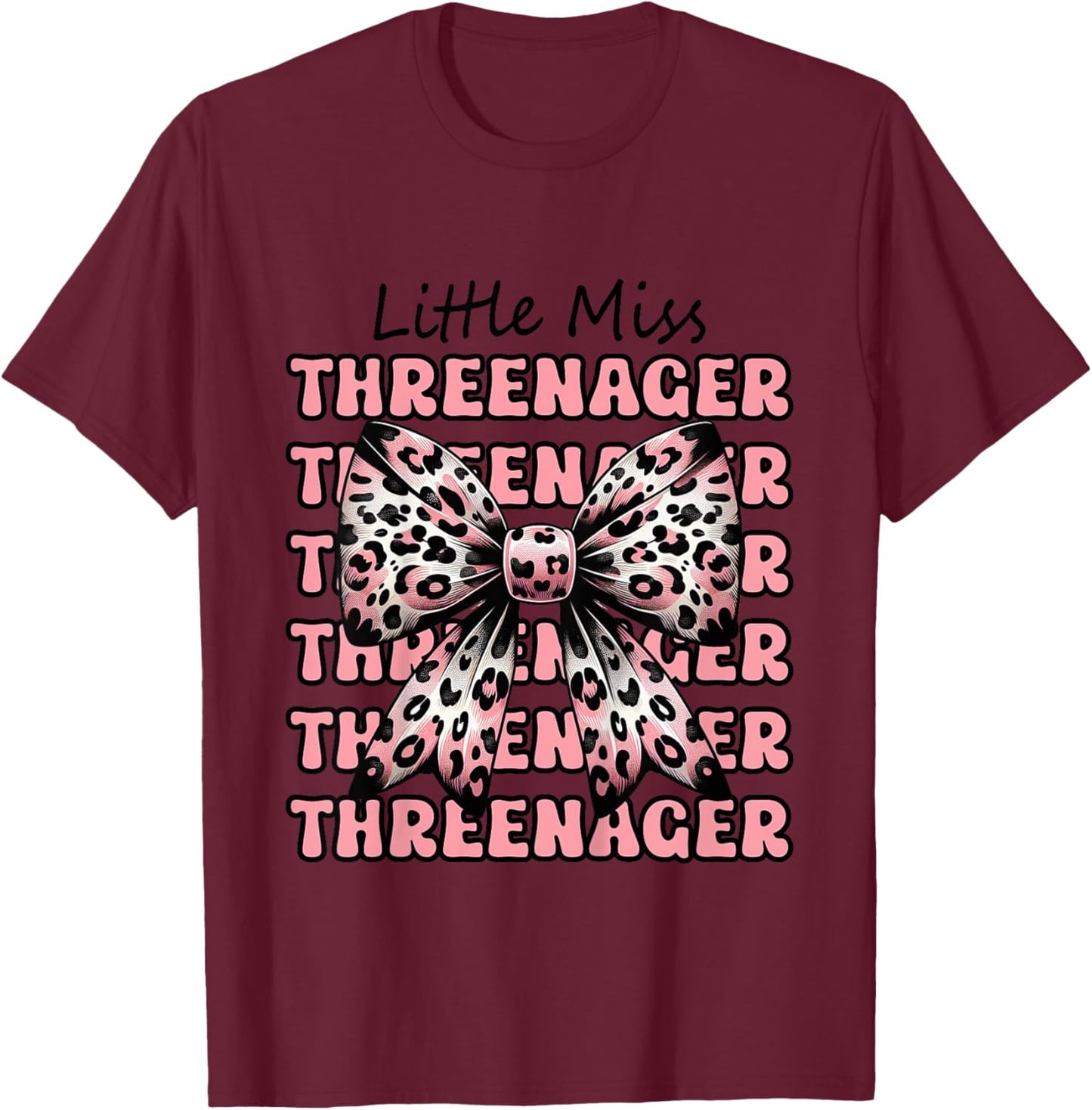 Kids Little Miss Threenager Coquette Bow Birthday 3 Years T-Shirt - T-Shirt | Maroon