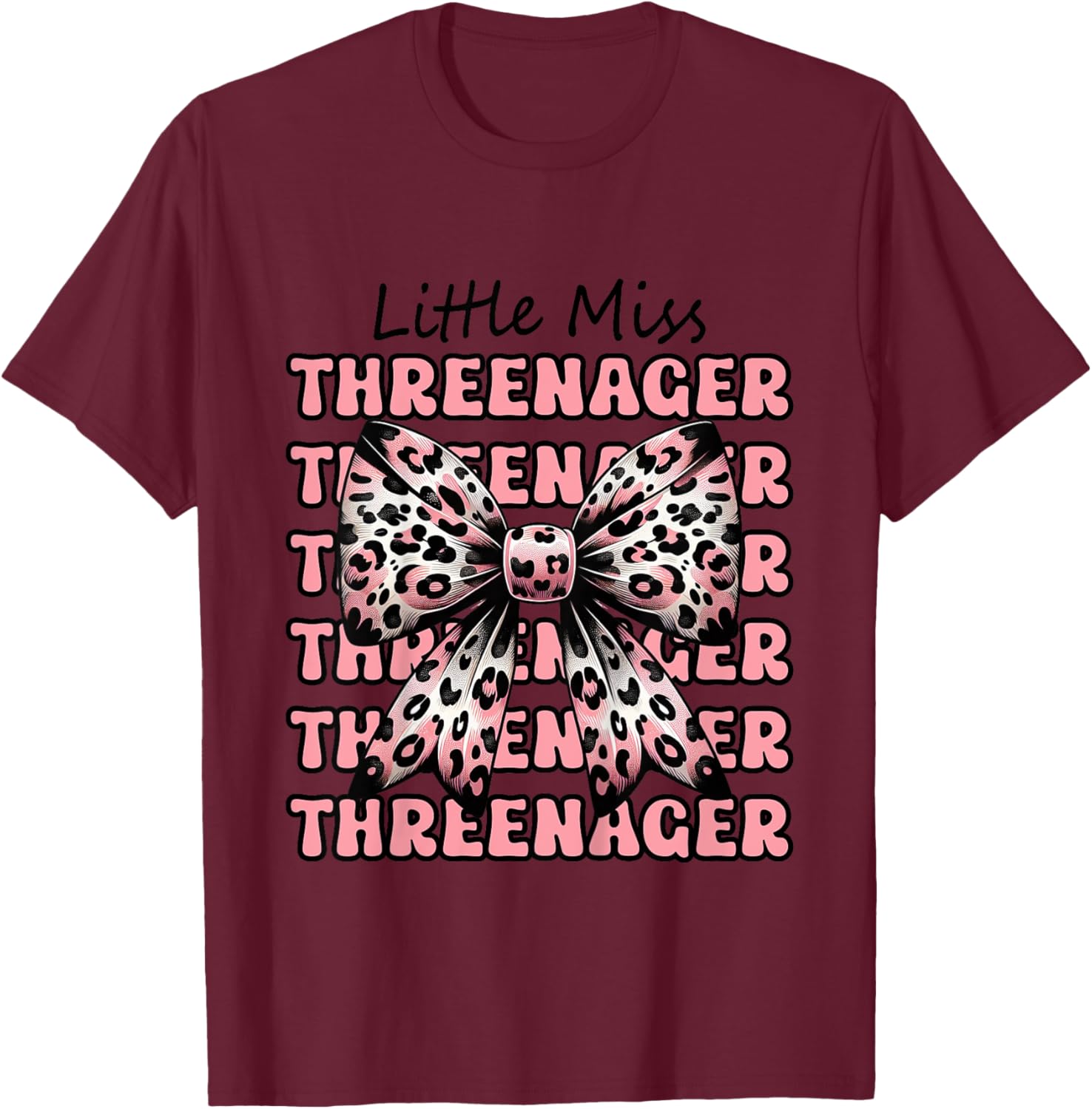 Kids Little Miss Threenager Coquette Bow Birthday 3 Years T-Shirt - T-Shirt | Maroon
