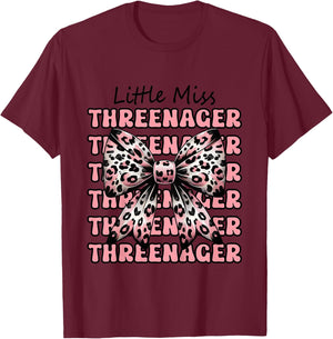 Kids Little Miss Threenager Coquette Bow Birthday 3 Years T-Shirt - T-Shirt | Maroon