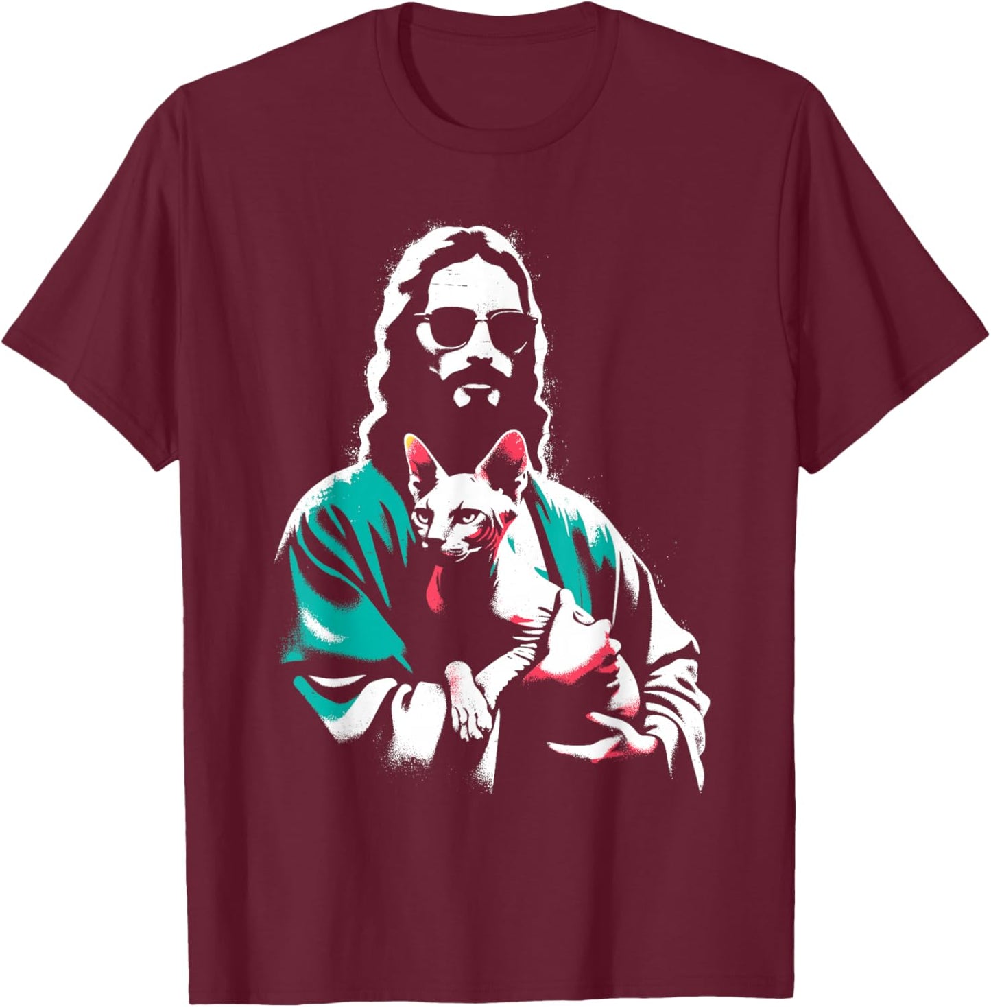 Jesus Sphynx Cat - Funny Christian Religious Sphynx Lover T-Shirt - T-Shirt | Maroon