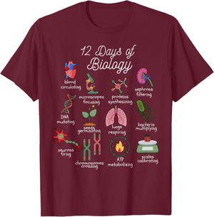 12 Days of Biology Christmas Biology Science Teacher STEMS T-Shirt - T-Shirt | Maroon