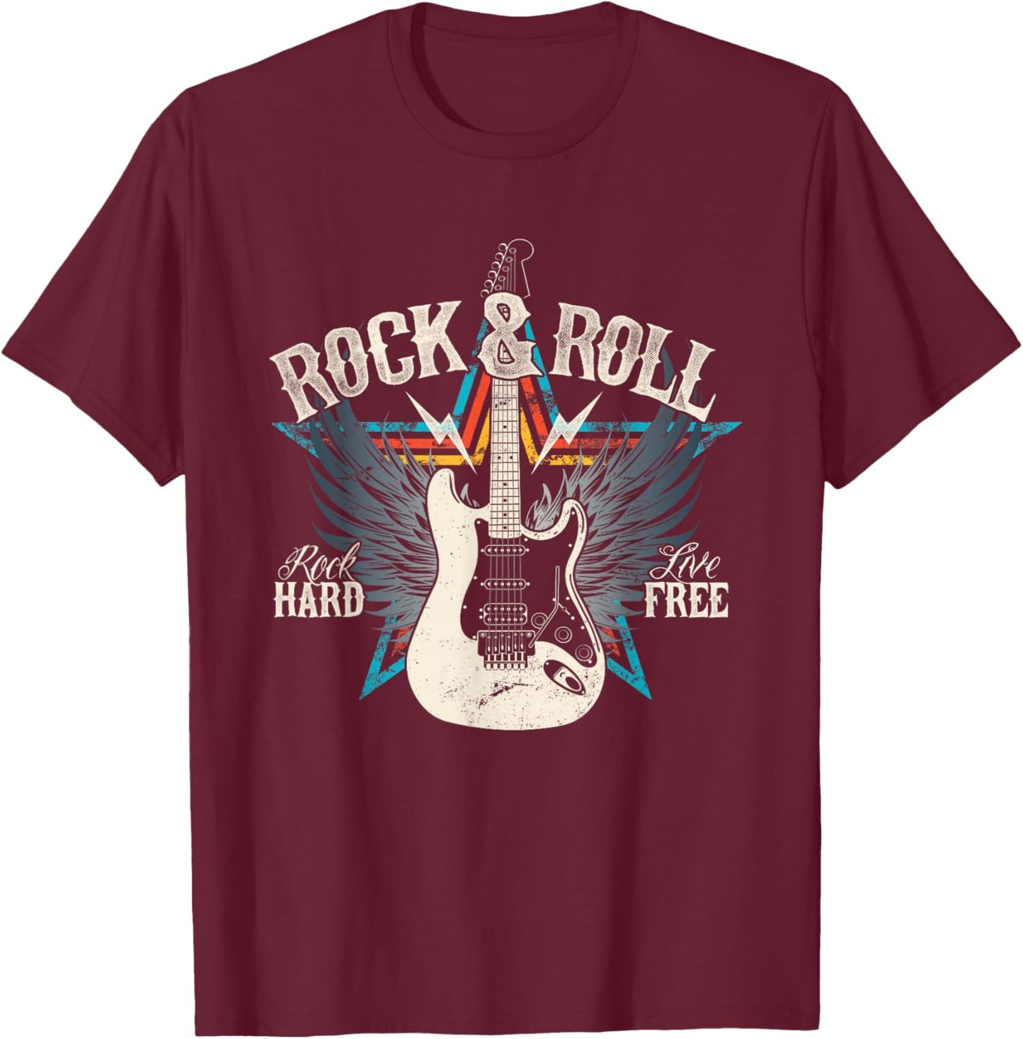 Classic Rock and Roll Guitar Concert T-Shirt - T-Shirt | Maroon