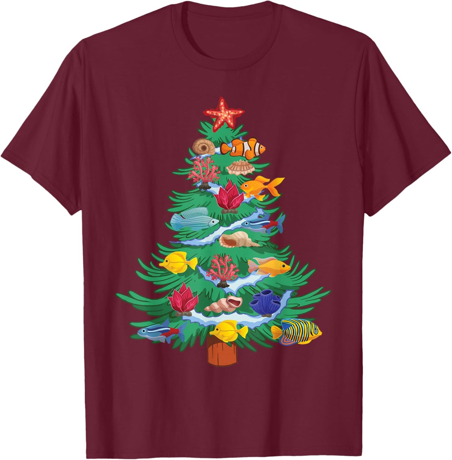 Saltwater Aquarium Christmas Tree T-Shirt - T-Shirt | Maroon