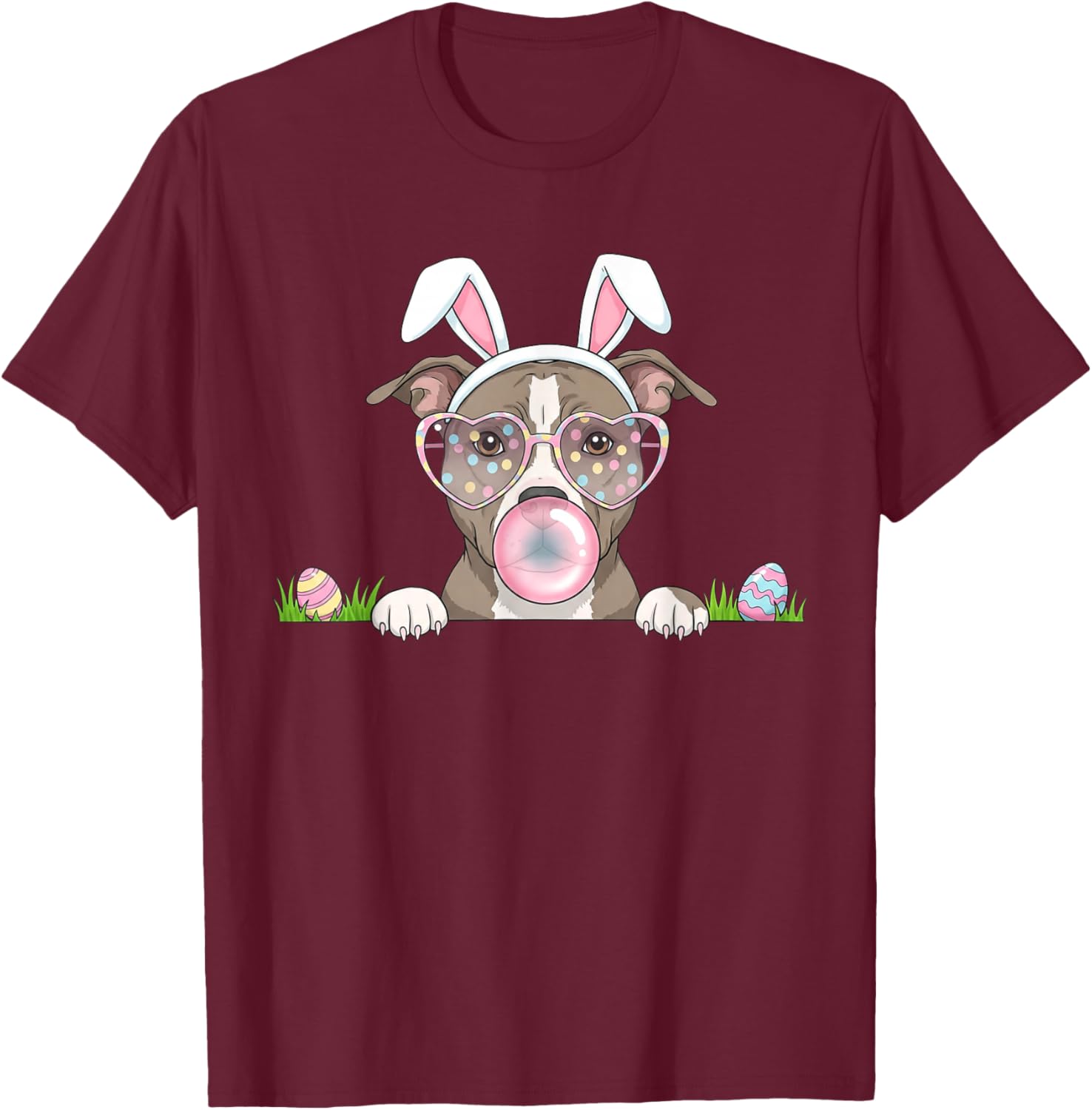 Pitbull Bunny Bubble Gum Easter Day Kids T-Shirt - T-Shirt | Maroon