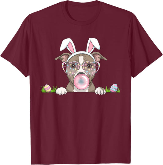 Pitbull Bunny Bubble Gum Easter Day Kids T-Shirt - T-Shirt | Maroon