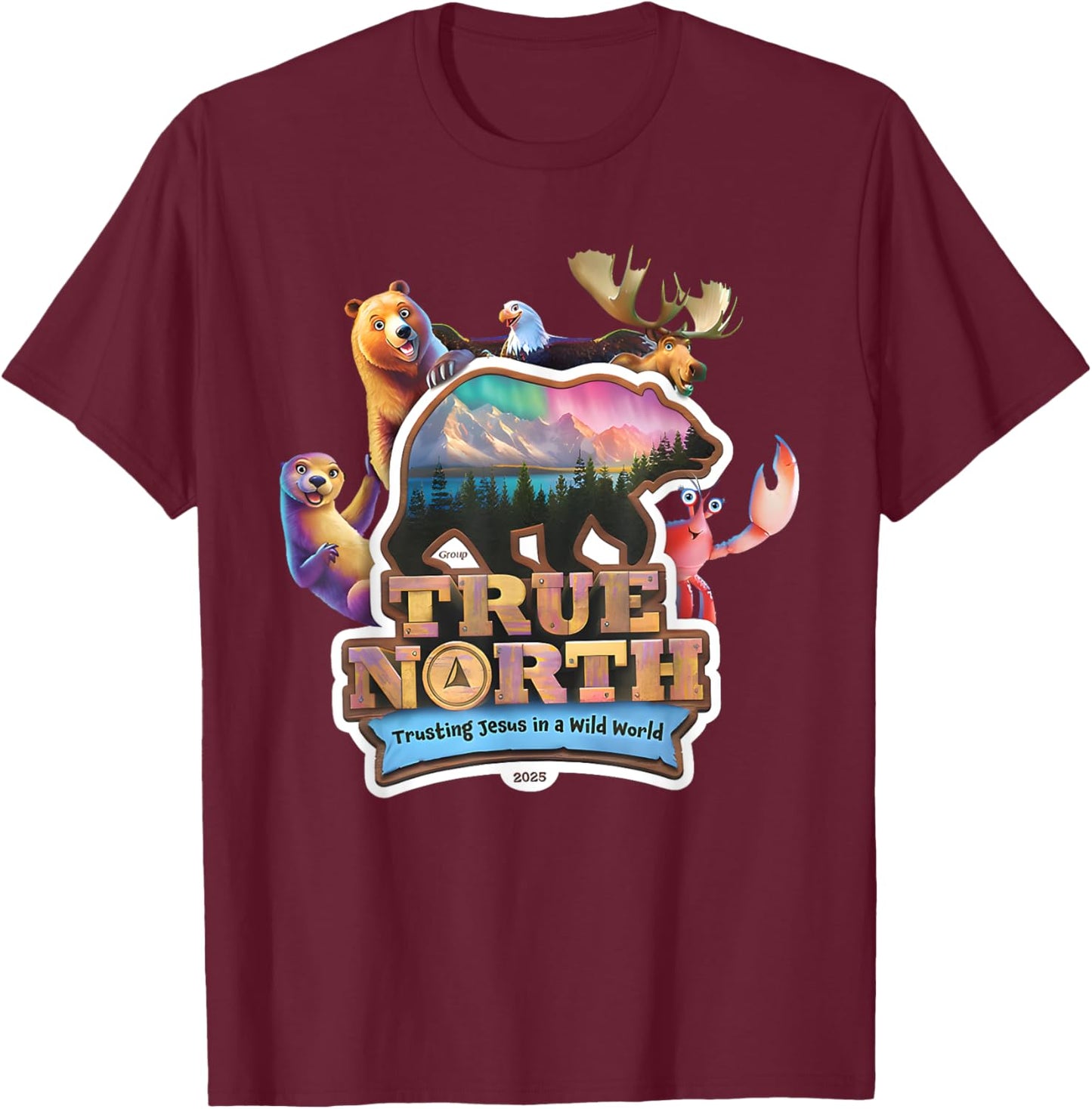 True North VBS 2025 Trusting Jesus Wilderness Christian T-Shirt - T-Shirt | Maroon