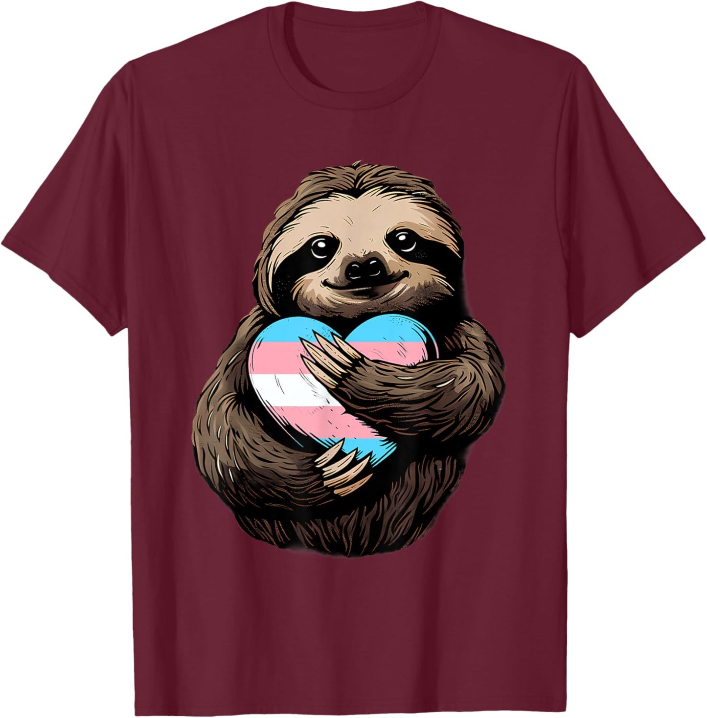 Transgender Sloth Heart Transsexuality LGBT Transsexual Flag T-Shirt - T-Shirt | Maroon