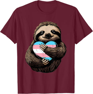 Transgender Sloth Heart Transsexuality LGBT Transsexual Flag T-Shirt - T-Shirt | Maroon