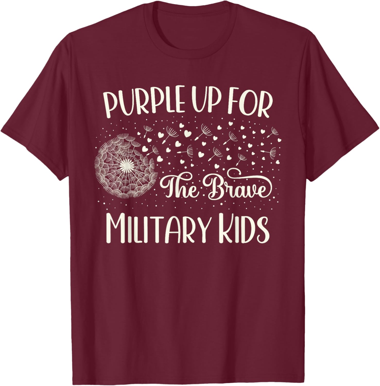 Military Child Month Shirt Dandelion Military Kids Purple Up T-Shirt - T-Shirt | Maroon