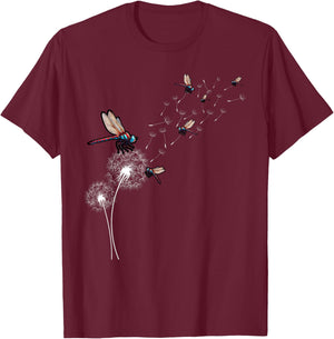 Dandelion Dragonfly Wildlife Insect Dragonfly T-Shirt - T-Shirt | Maroon