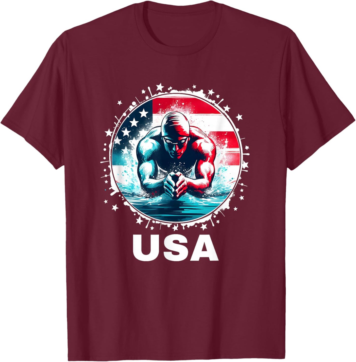 Swimming United States Team Apparel American Flag Swimming T-Shirt - T-Shirt | Maroon
