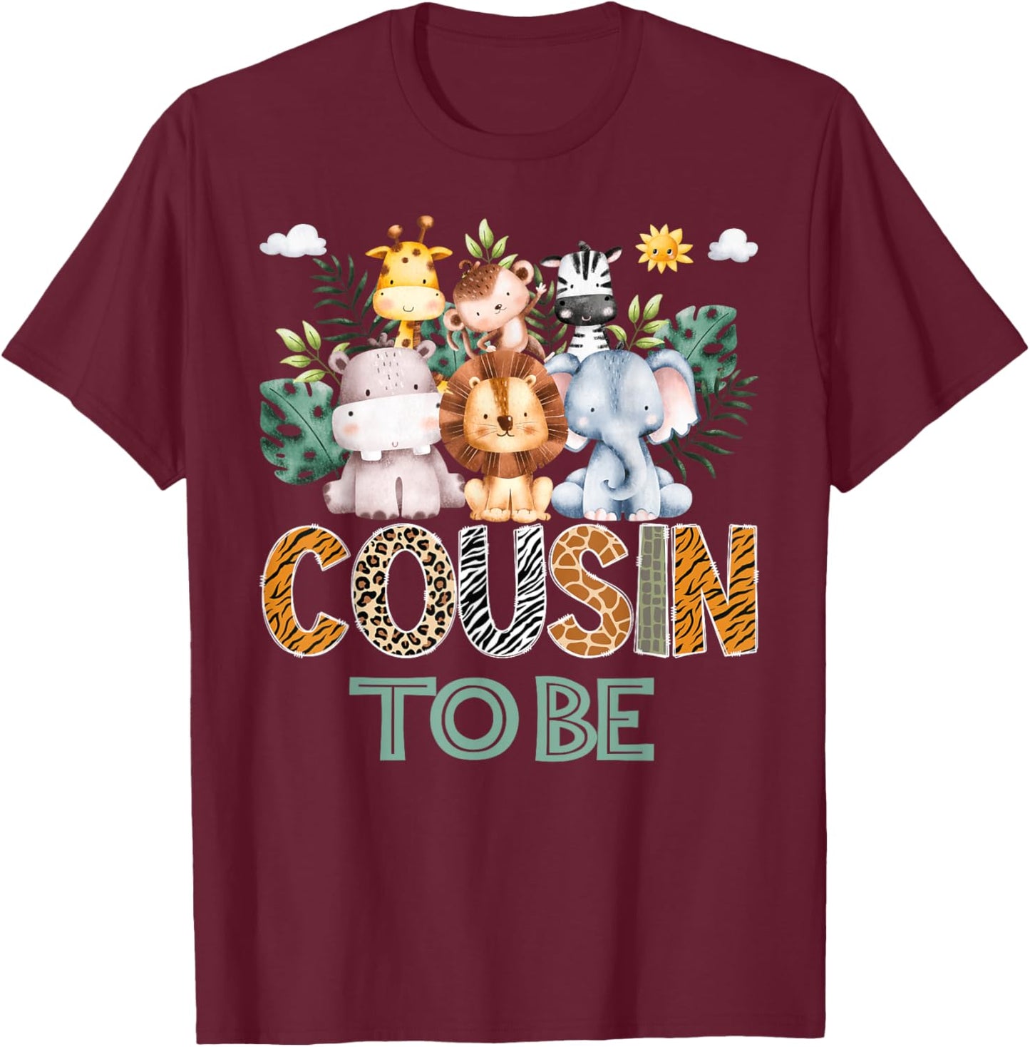 Soon To Be Cousin Jungle Animal Safari Gender Reveal T-Shirt - T-Shirt | Maroon