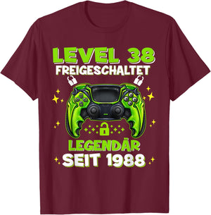 Level 38 Years Birthday Shirt Man Gamer 1988 Birthday T-Shirt - T-Shirt | Maroon