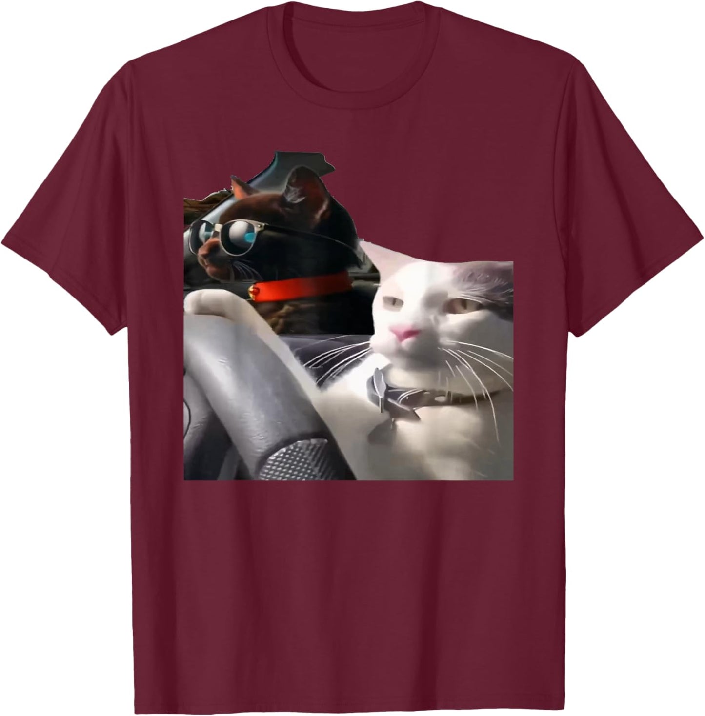Cat Driving Meme T-Shirt - T-Shirt | Maroon