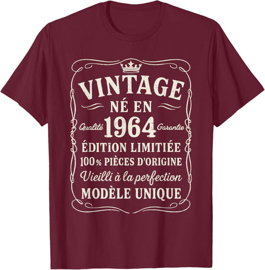 Birthday 62 Years Gift Vintage Born in 1964 62 Years Man T-Shirt - T-Shirt | Maroon