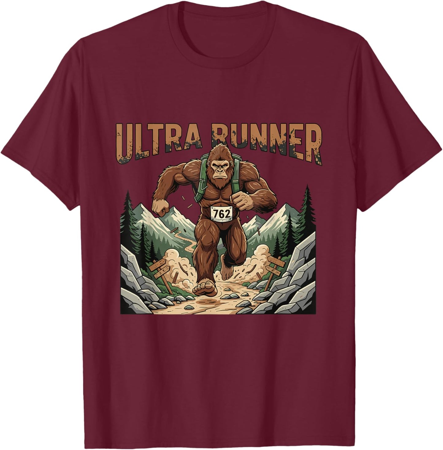 Bigfoot Ultra Runner Forest Trail Run Endurance Charge T-Shirt - T-Shirt | Maroon