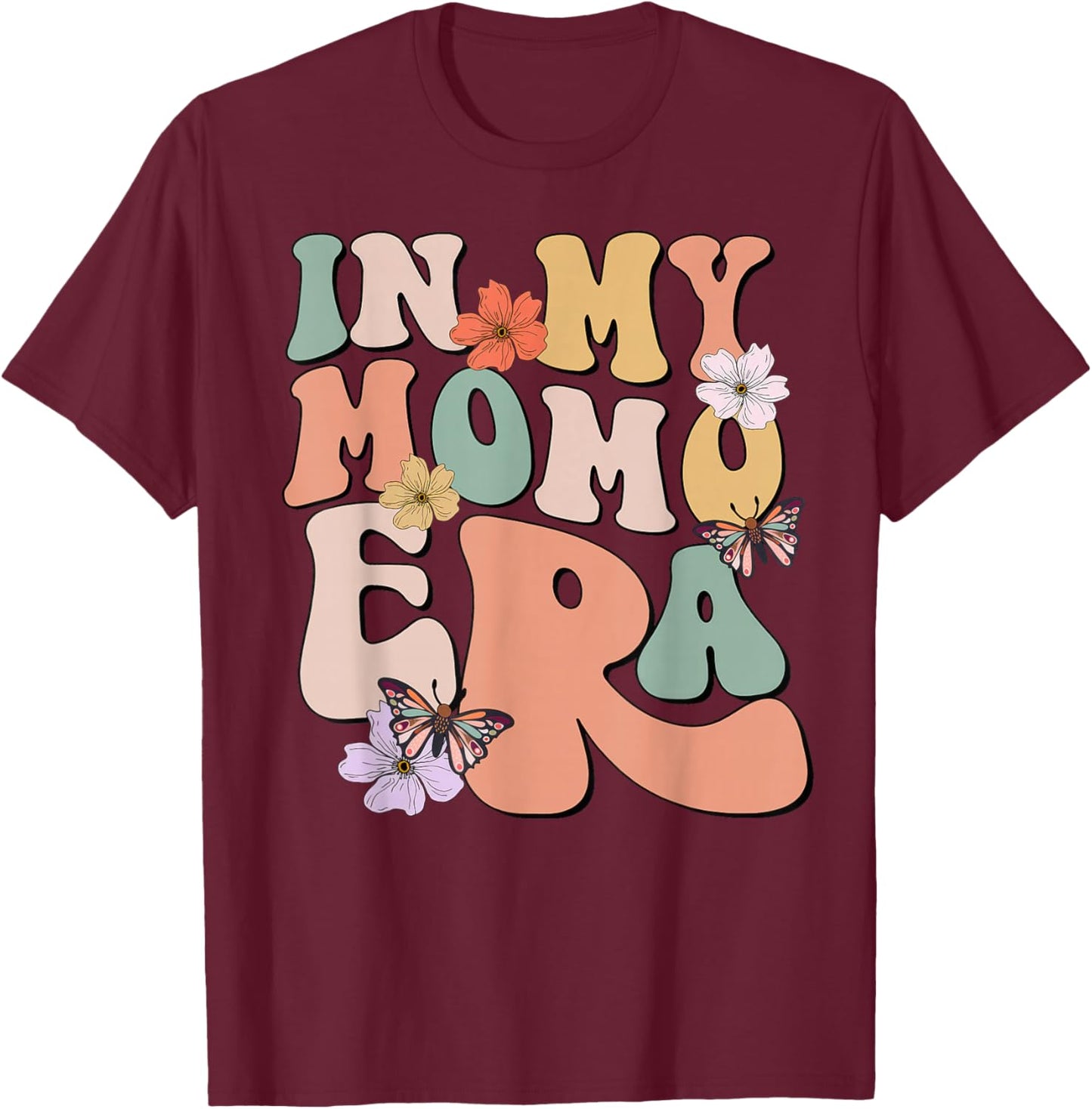 Retro Groovy In My Momo Era Butterfly Mother's Day T-Shirt - T-Shirt | Maroon