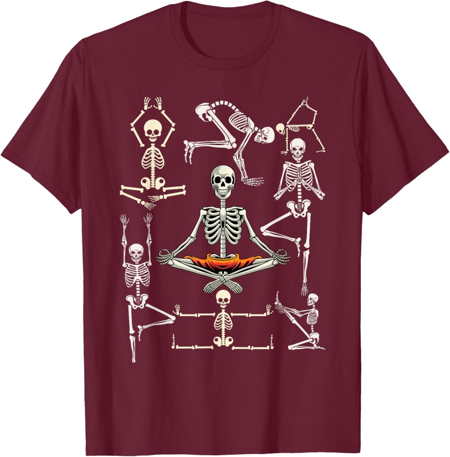 Yoga Skeletons Asana Namaste Funny Meditation Halloween Yogi T-Shirt - T-Shirt | Maroon
