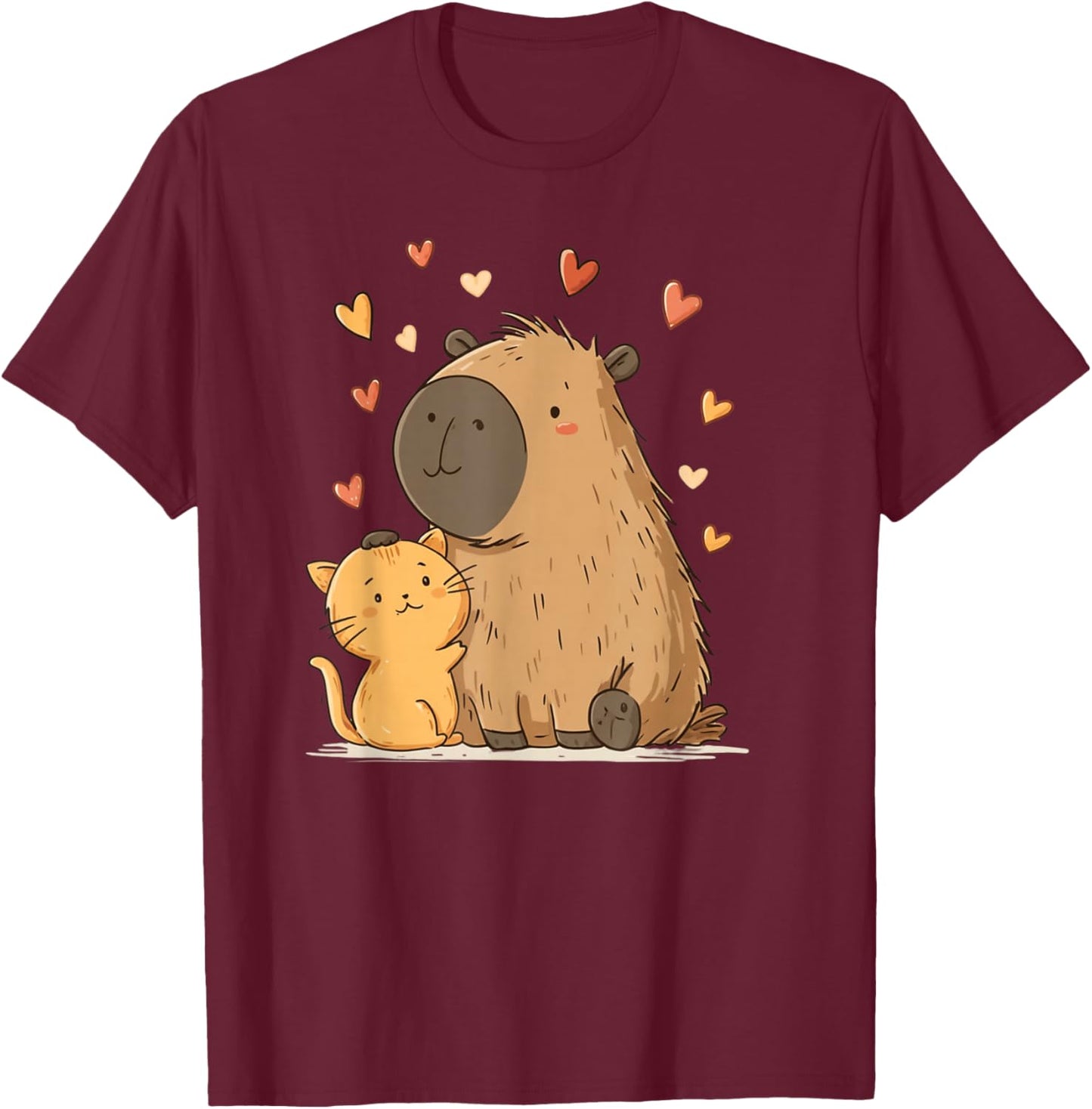 Kawaii Cat Capybara Cute T-Shirt - T-Shirt | Maroon