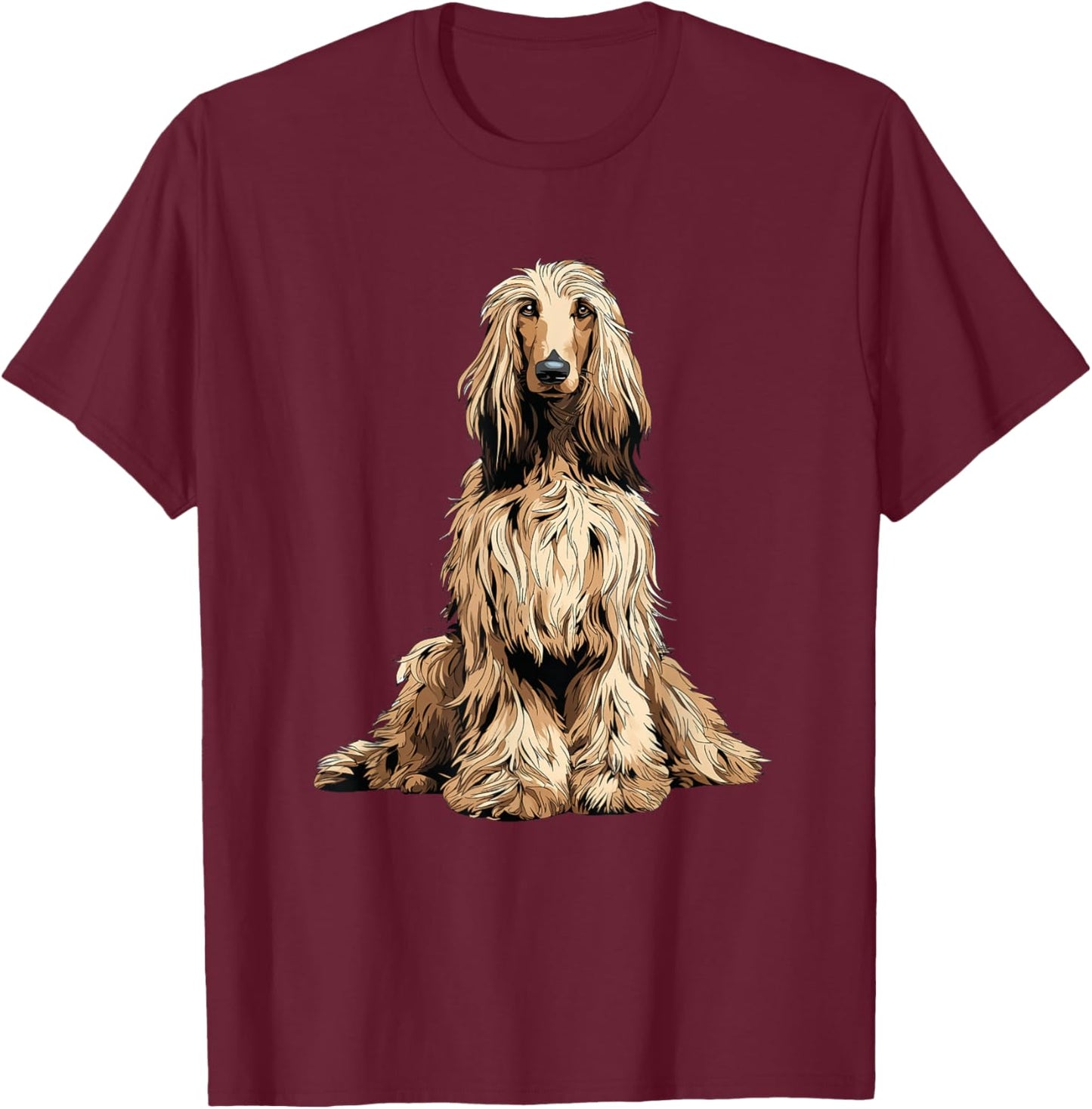 Cream Afghan Hound Dog Illustration T-Shirt - T-Shirt | Maroon