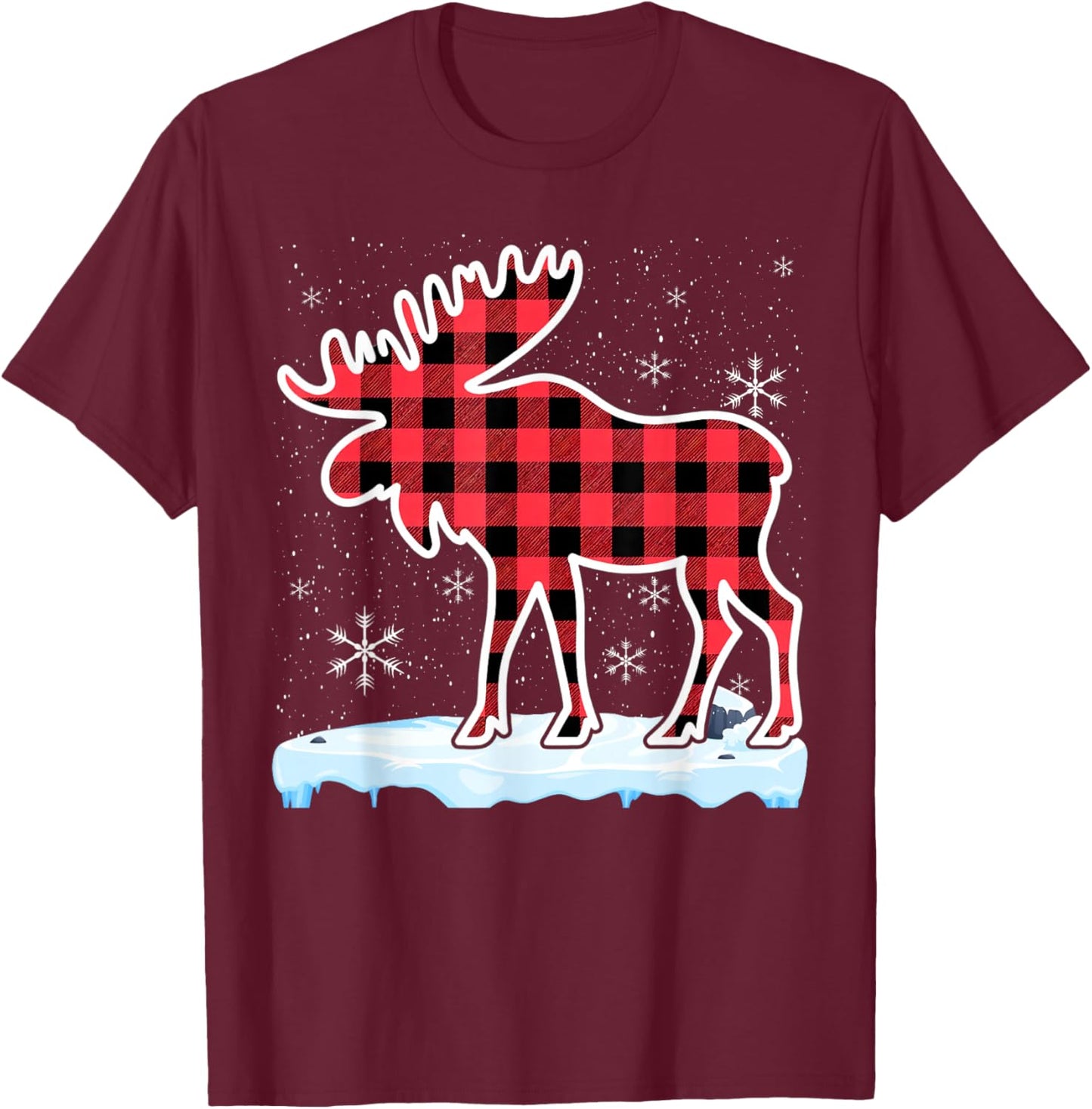 Moose Red Buffalo Plaid Matching Pajama Family T-Shirt - T-Shirt | Maroon