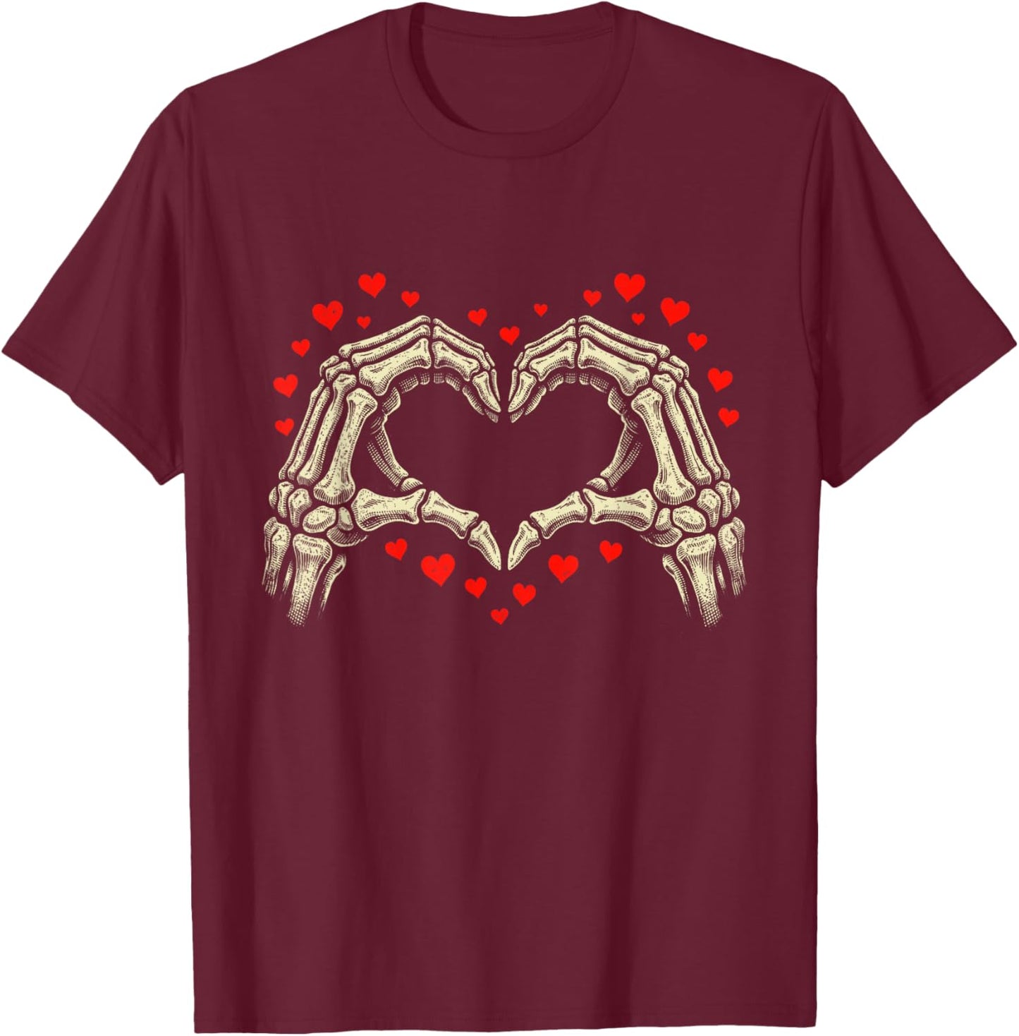 Skeleton Hand Heart Valentines Day for Teens Boys Girls Kids T-Shirt - T-Shirt | Maroon
