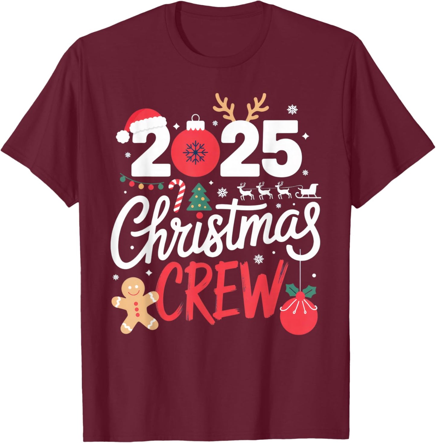 2025 Christmas Crew Festive Family Friends Holiday T-Shirt - T-Shirt | Maroon
