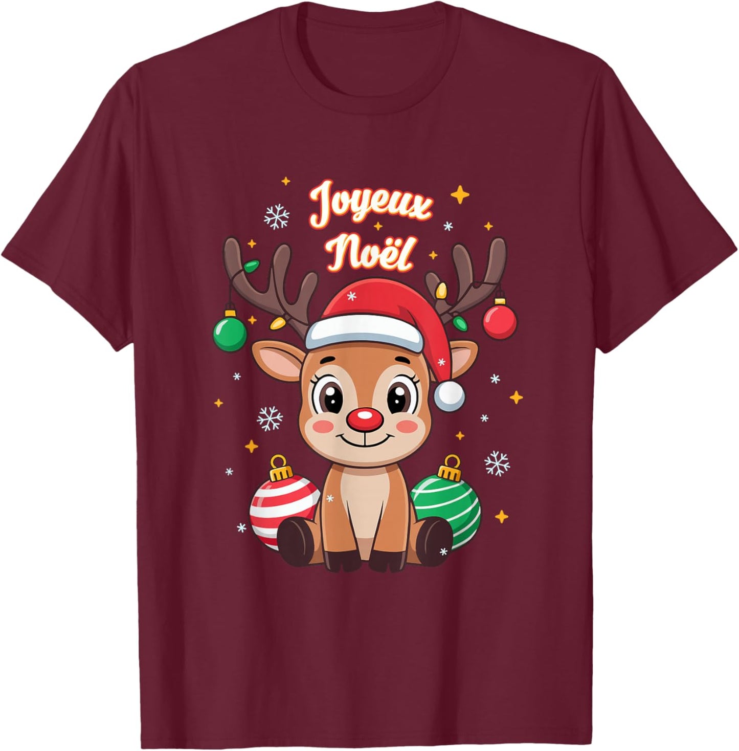 Merry Christmas with An Adorable Little Reindeer T-Shirt - T-Shirt | Maroon