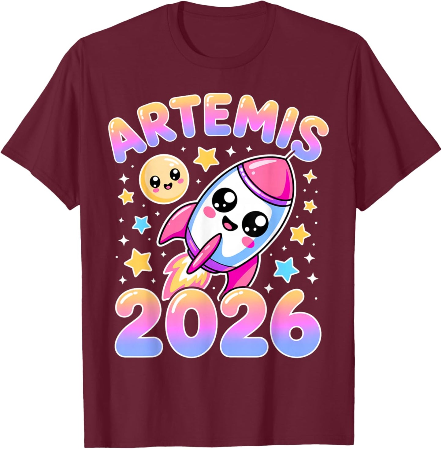 Artemis II 2026 Cute Design for Kids Launch Back to The Moon T-Shirt - T-Shirt | Maroon