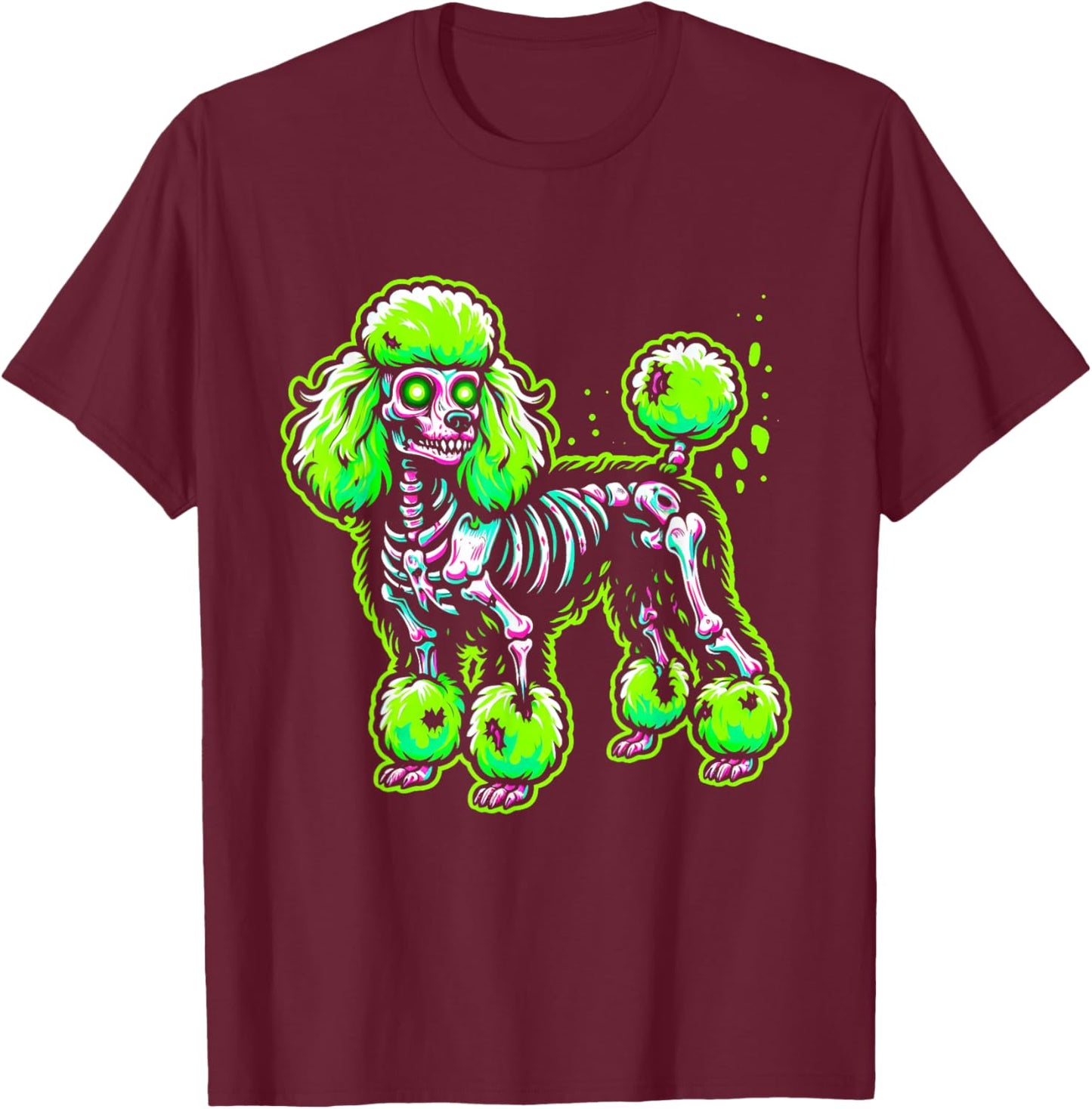 Zombie Poodle Dog Ghost Dark Halloween Horror Skeleton Gifts T-Shirt - T-Shirt | Maroon