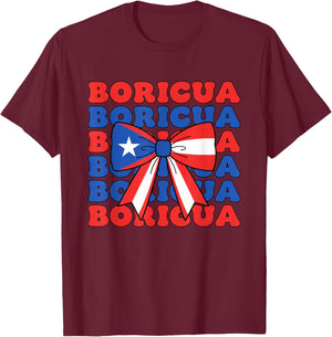 Boricua Bow Girls Latino Puerto Rico T-Shirt - T-Shirt | Maroon